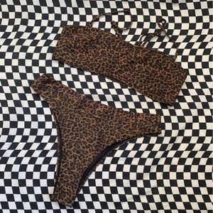 Kendall + Kylie Leopard Print Two-Piece Swimsuit Size Large